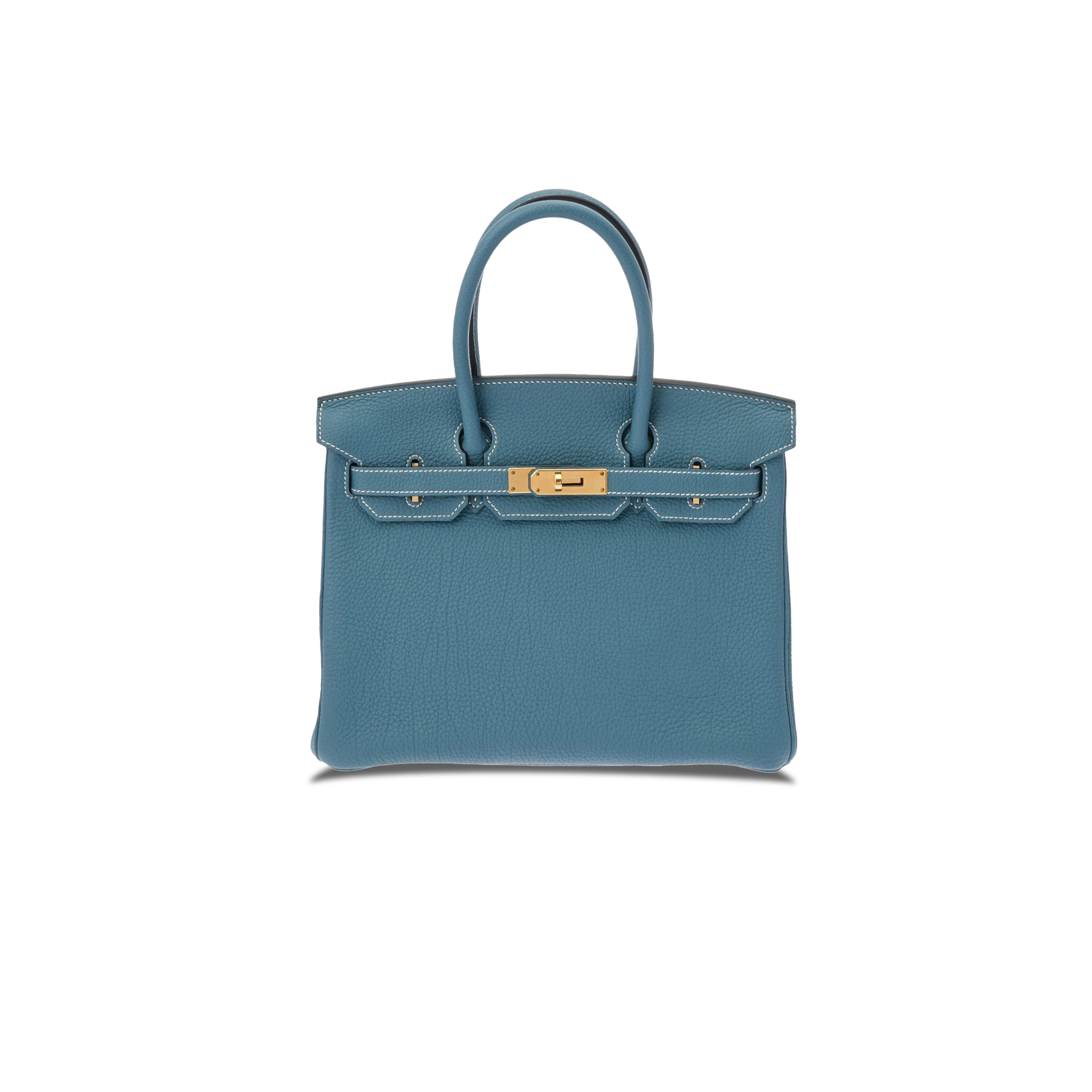 HERMES BIRKIN 30 TOGO LEATHER DENIM BLUE LEMON YELLOW GOLD BUCKLE HANDBAG 627751 (30*23*15cm)